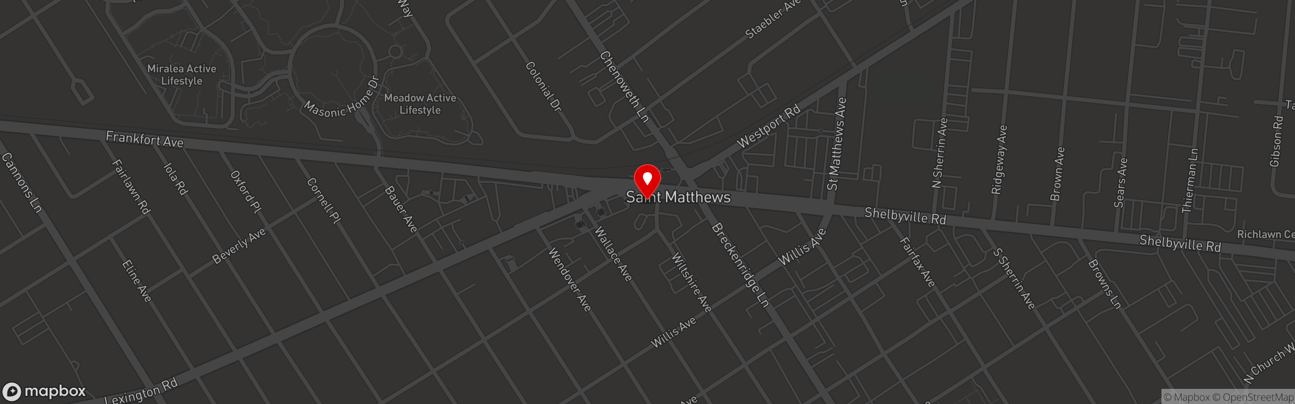 Street map pinning Fox Den Billiards in Louisville