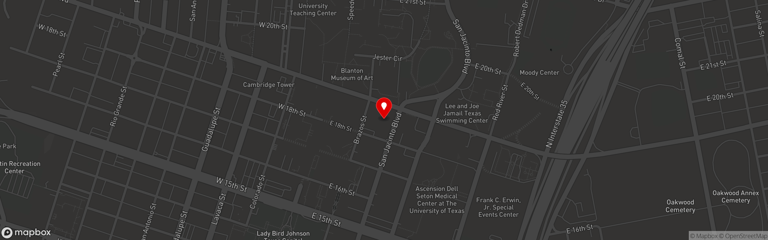 Street map pinning Capitol Cafe in San Jacinto Blvd Unit #110
