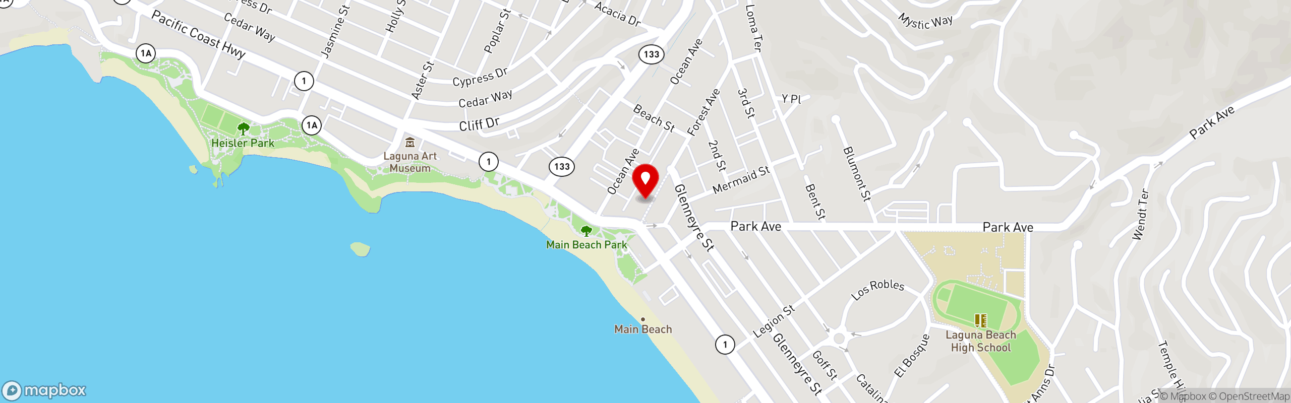 Street map pinning Brussels Bistro in Laguna Beach