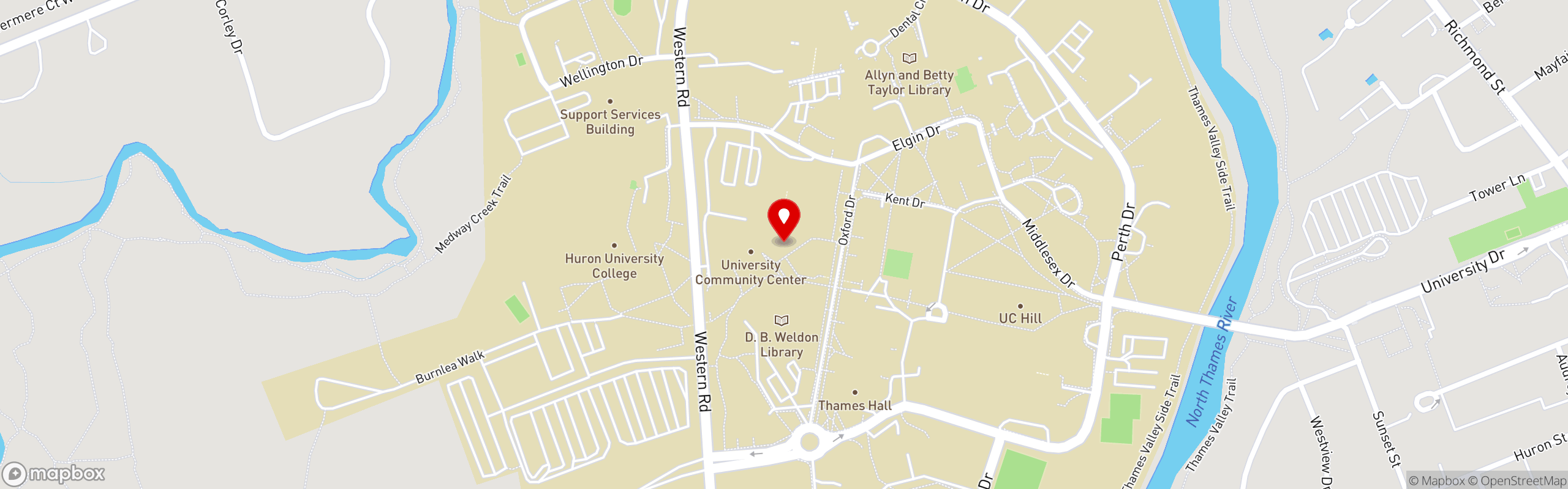 Street map pinning USC Catering in University Community Center Building