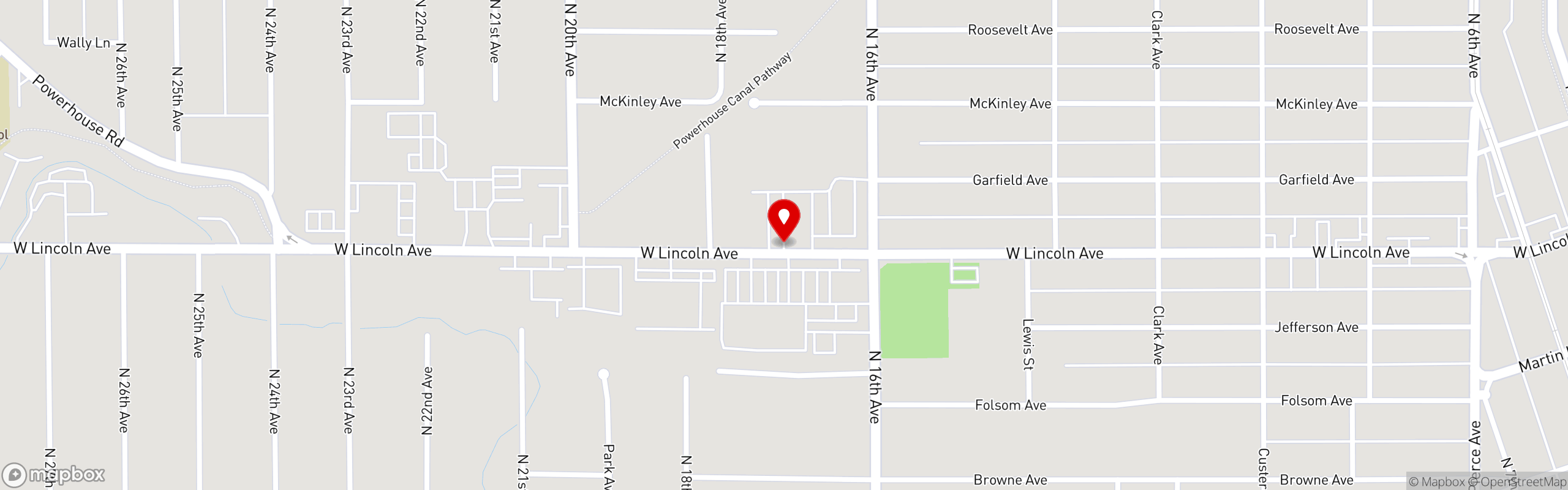 Street map pinning Major's Restaurant in Lincoln Ave (Yakima)