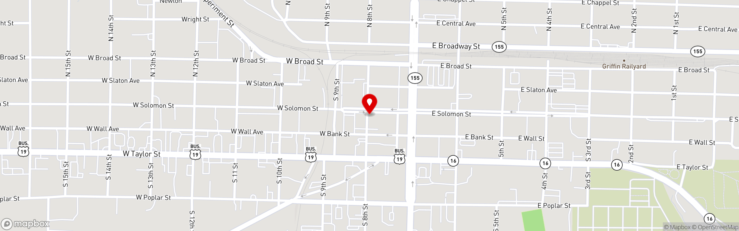 Street map pinning Slices Pizzeria Griffin in Griffin