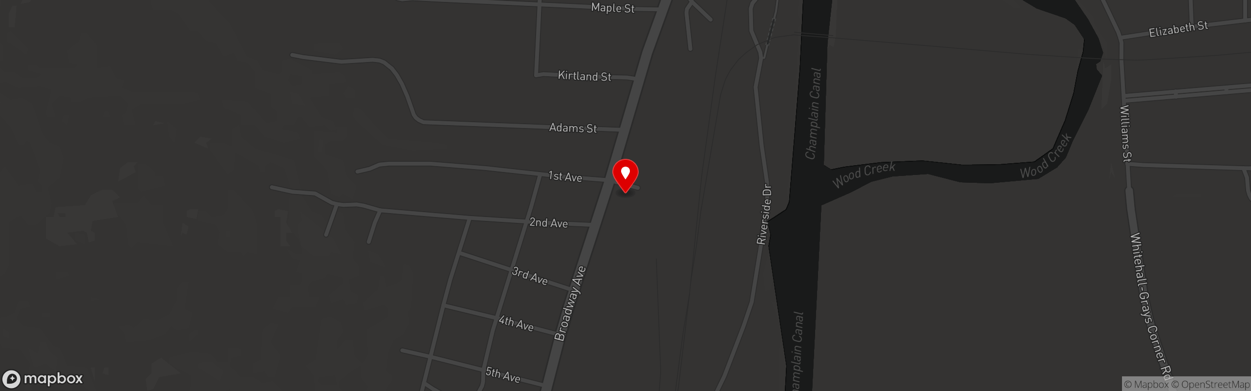 Street map pinning The Railyard Taproom & Restaurant in Whitehall, New York