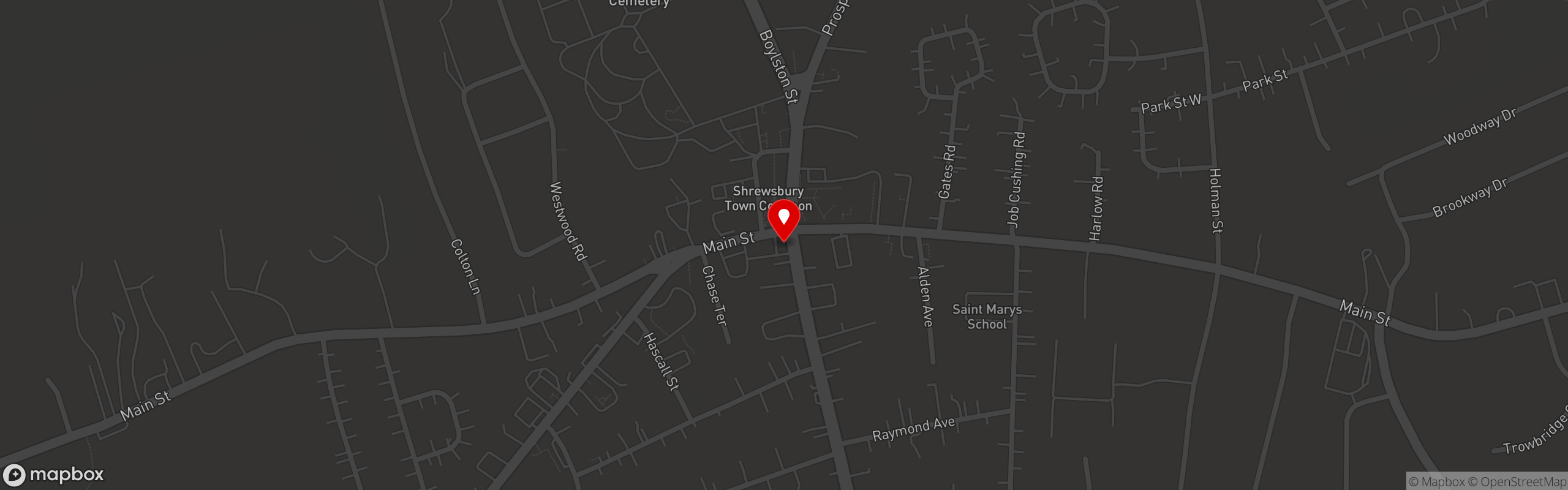 Street map pinning Willy's Steakhouse Grill & Sushi Bar in Shrewsbury