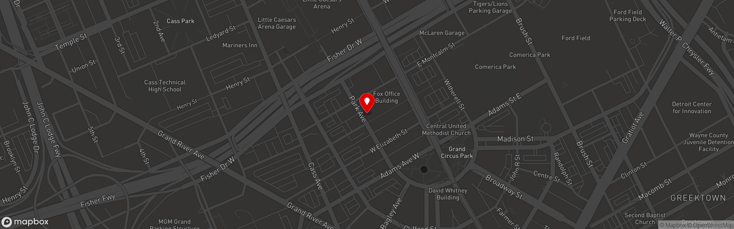 Street map pinning JoJo's ShakeBAR in Detroit