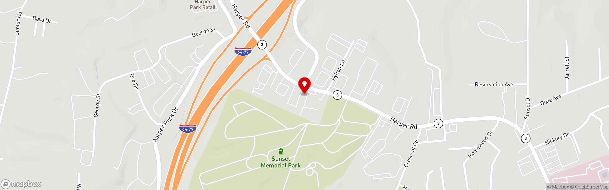 Street map pinning Omelet Shoppe in Beckley