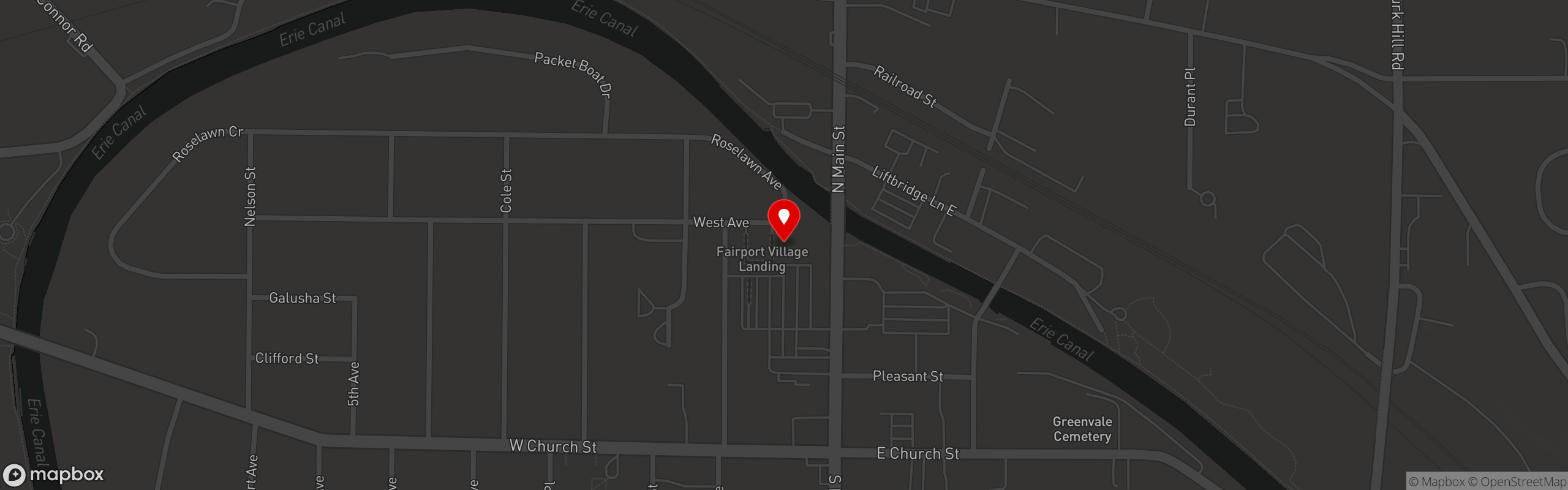 Street map pinning Skip's Meat Market in Fairport