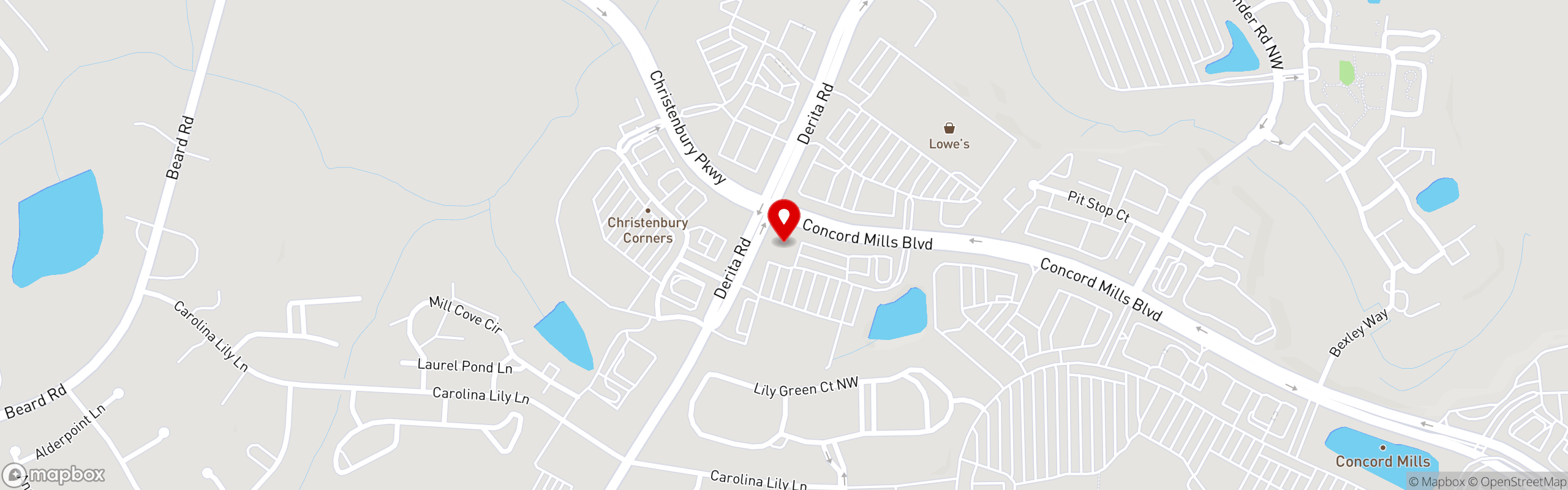 Street map pinning Carolina Ale House in Concord Mills, NC