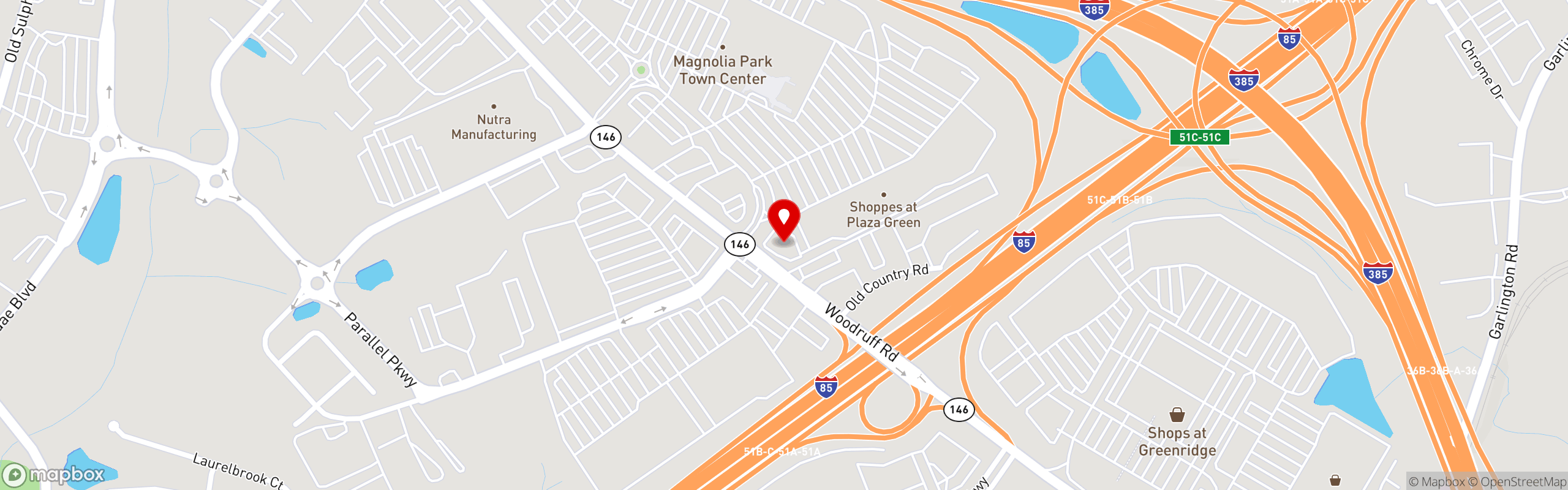Street map pinning Carolina Ale House in Greenville-Woodruff, SC