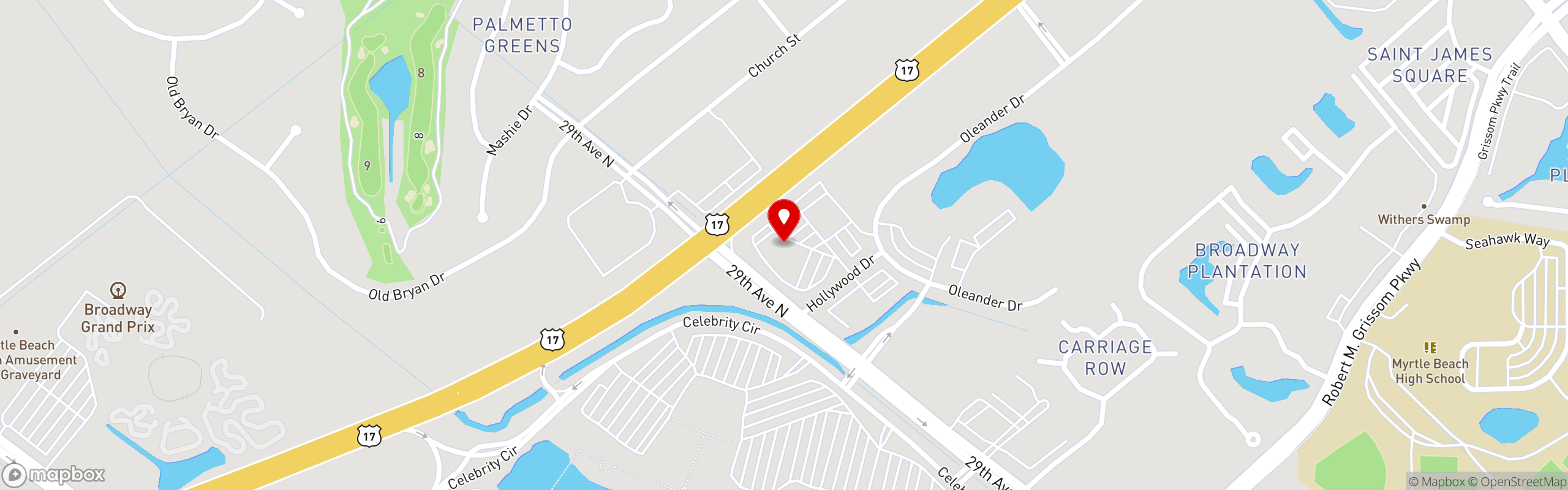 Street map pinning Carolina Ale House in Myrtle Beach, SC