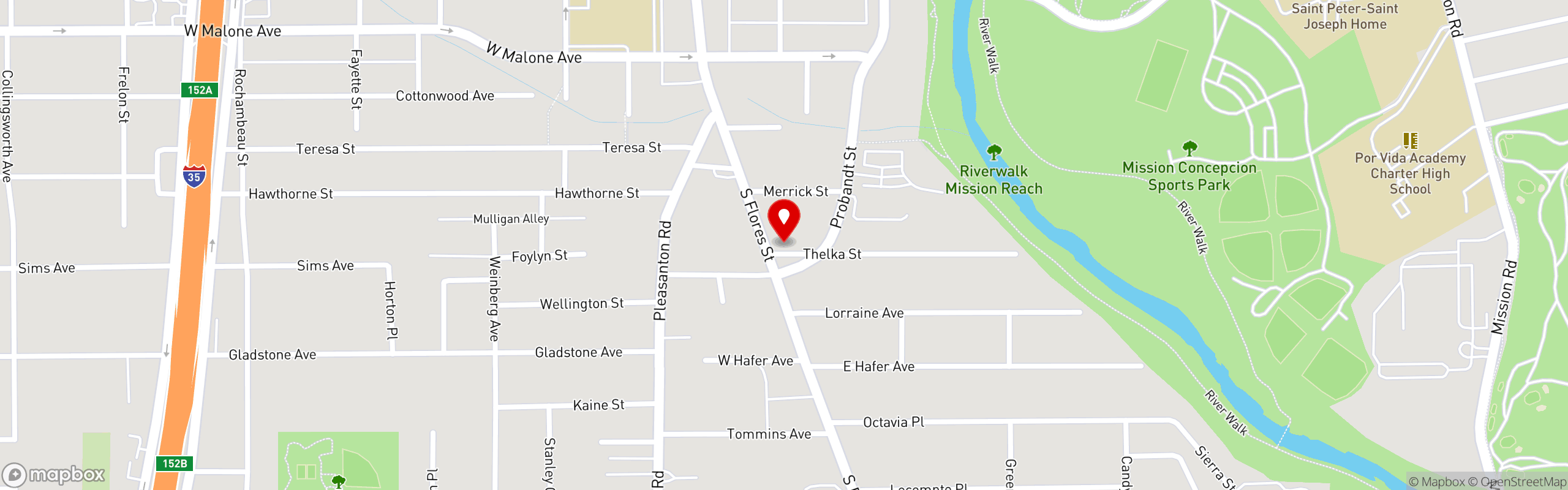 Street map pinning Rudy's Seafood in San Antonio