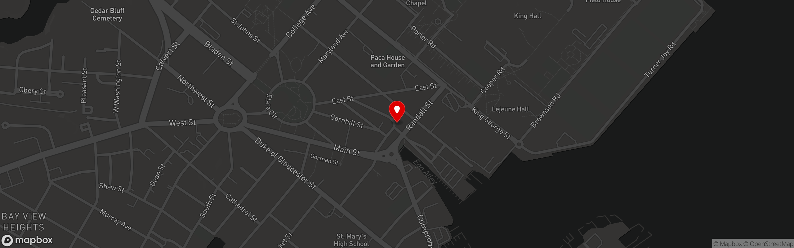 Street map pinning McGarvey's in Market Space, Downtown Annapolis