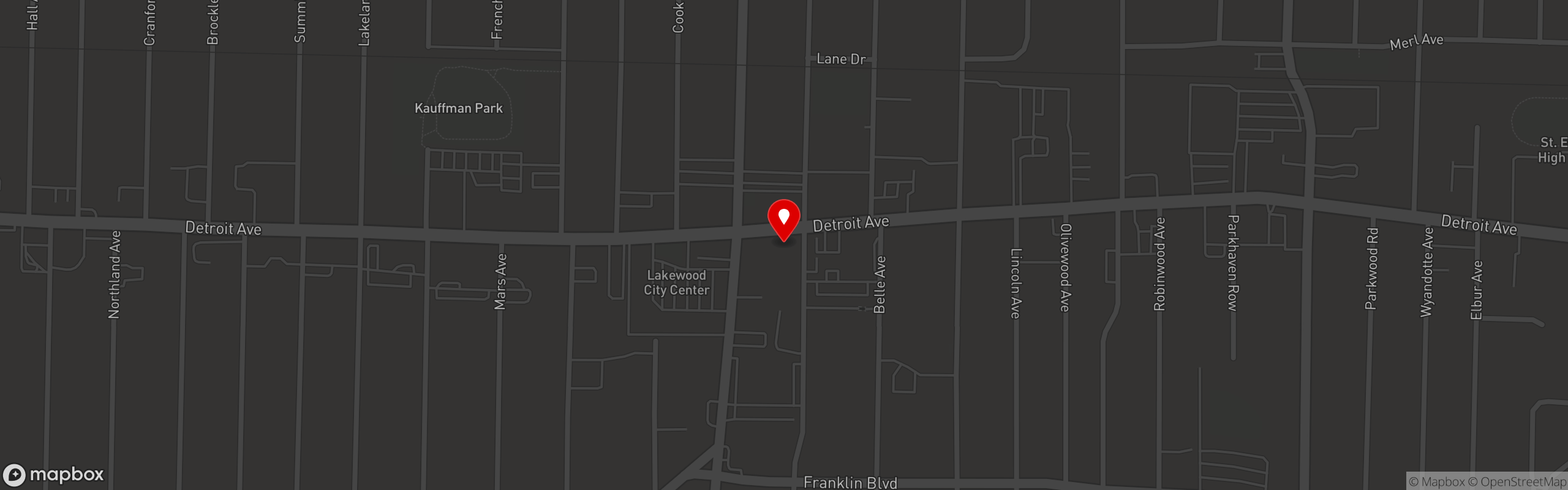 Street map pinning Master Pizza in Lakewood