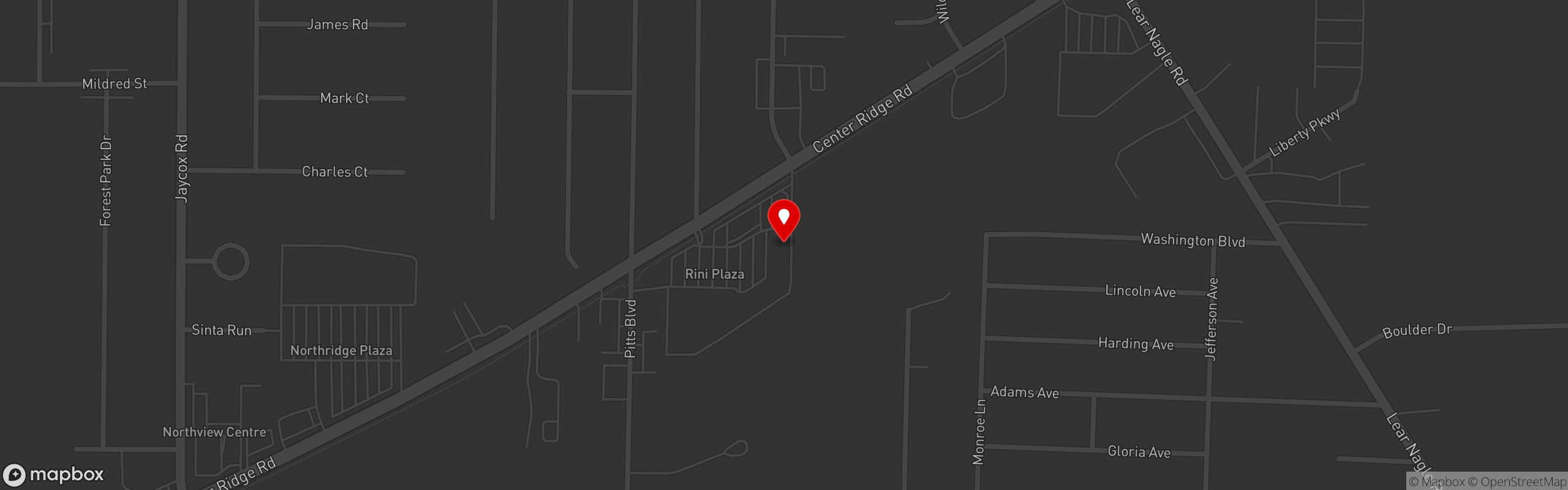 Street map pinning Master Pizza in North Ridgeville