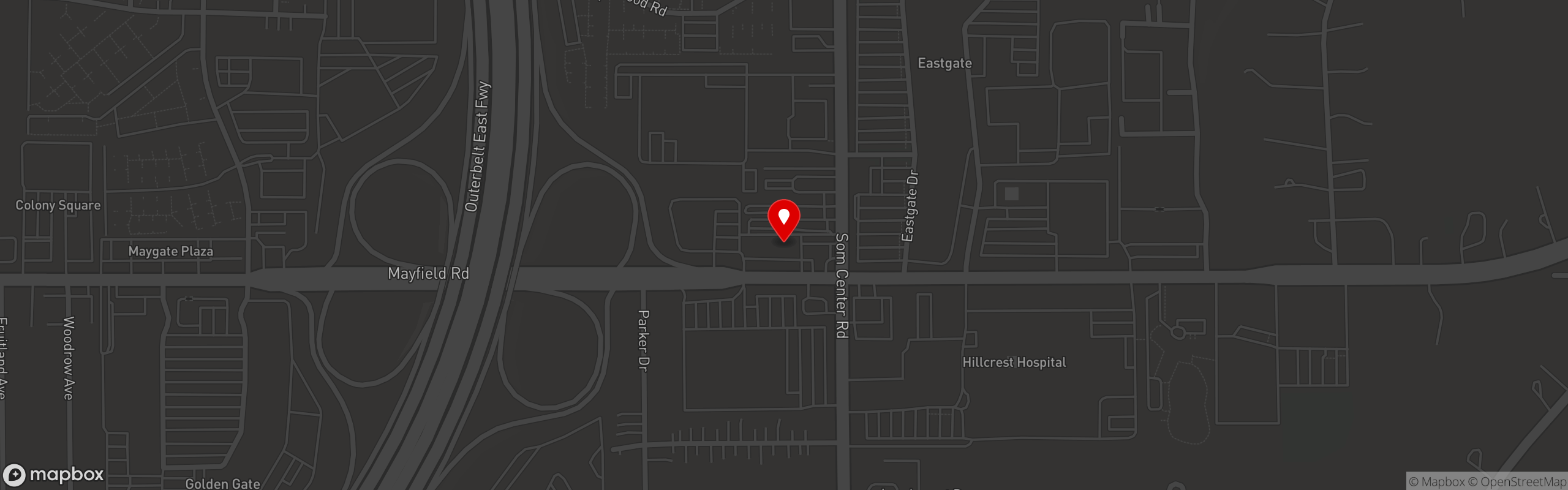 Street map pinning Master Pizza in Mayfield Heights