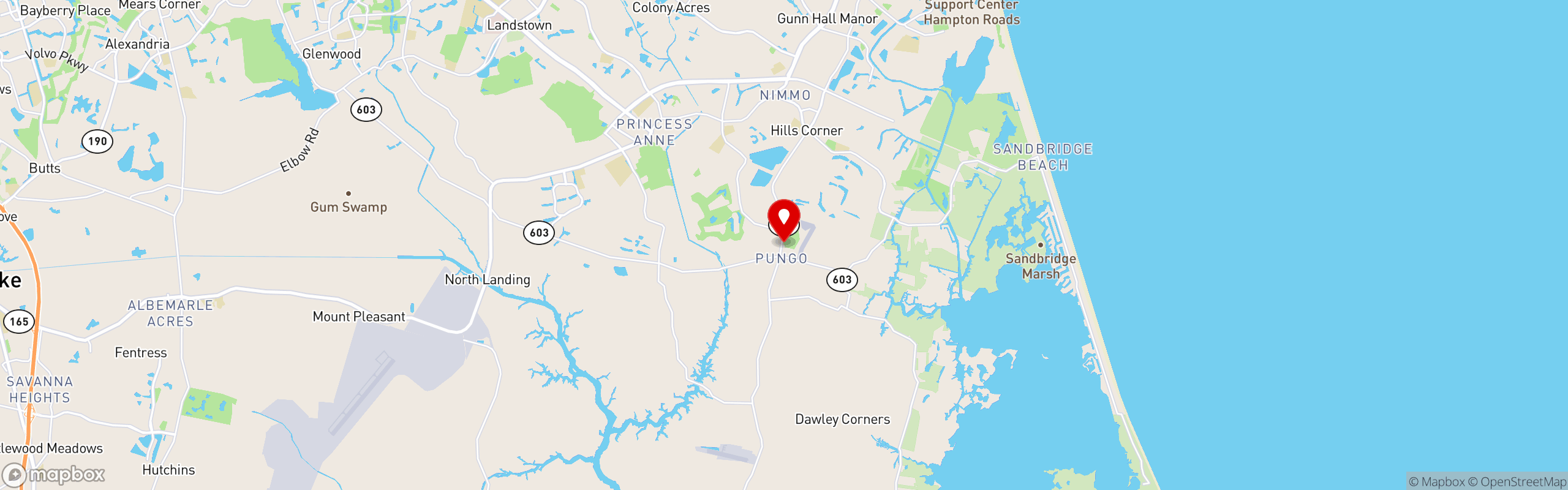 Street map pinning Pungo Pizza in Pungo Pizza