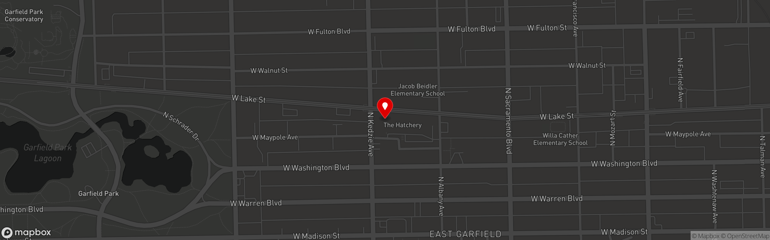 Street map pinning Nude Dude Food in Chicago area