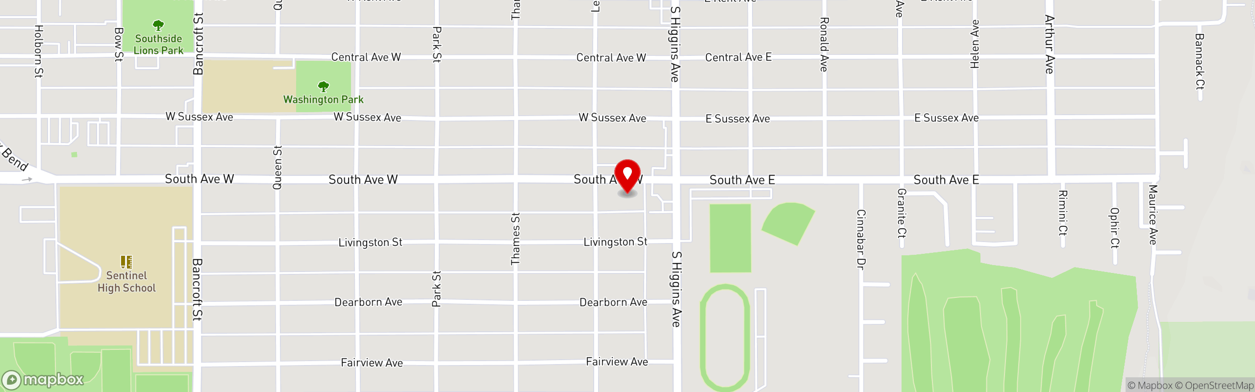 Street map pinning Acropolis Gyros in Missoula