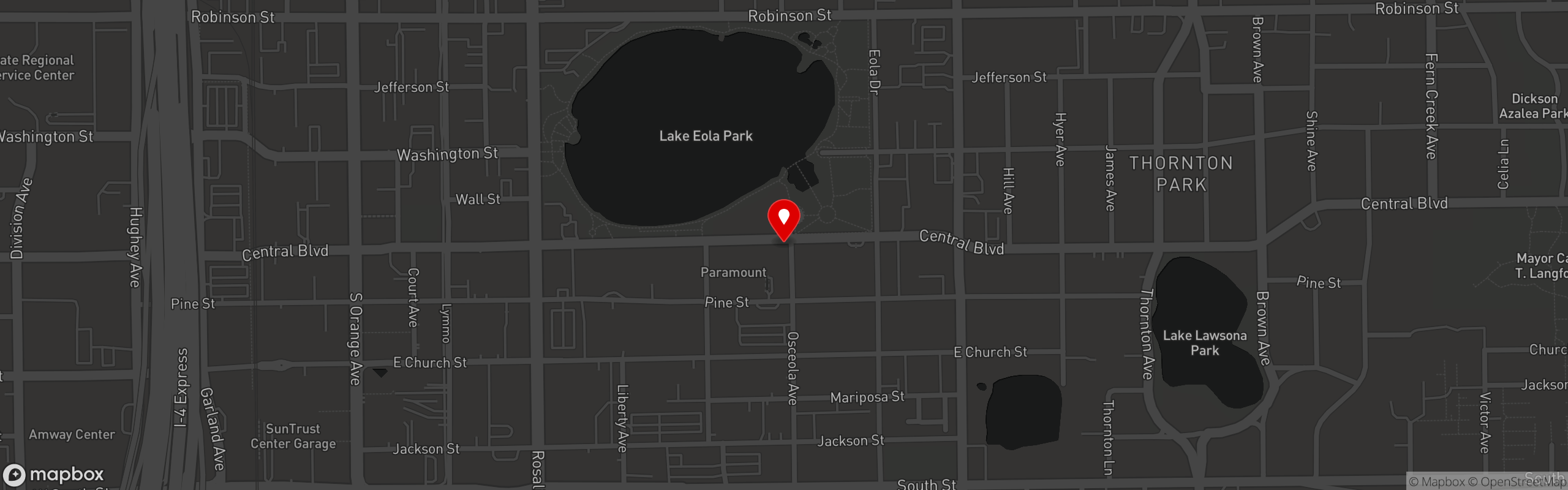 Street map pinning Eola Wine Company in Eola Wine Company
