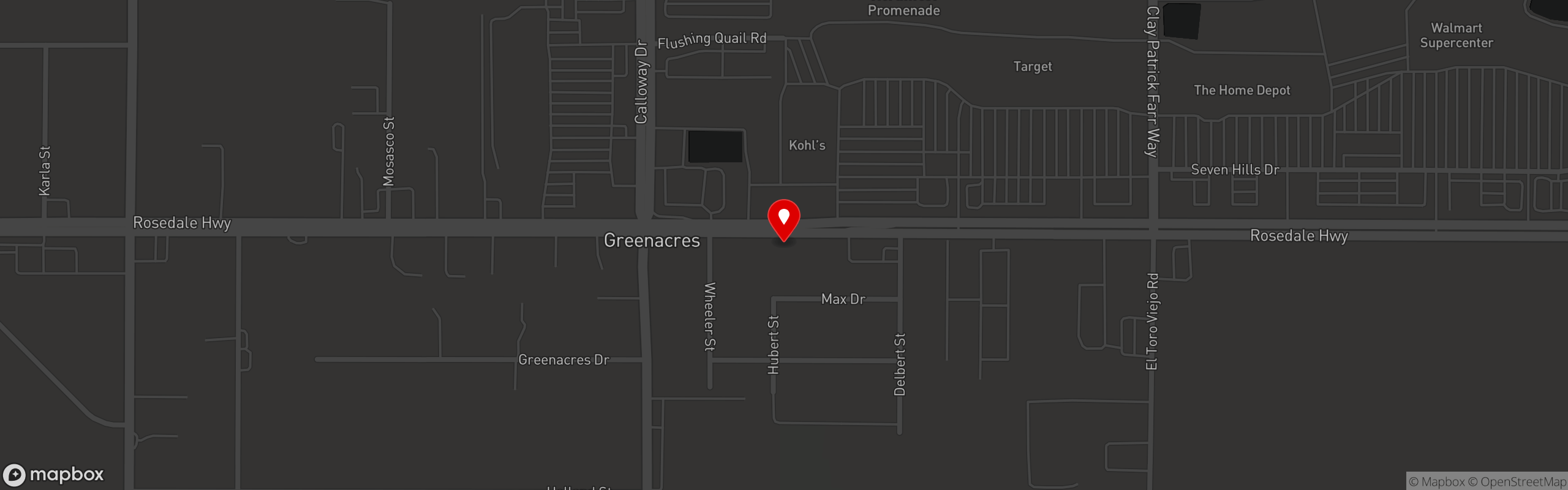 Street map pinning Salty's BBQ in Rosedale