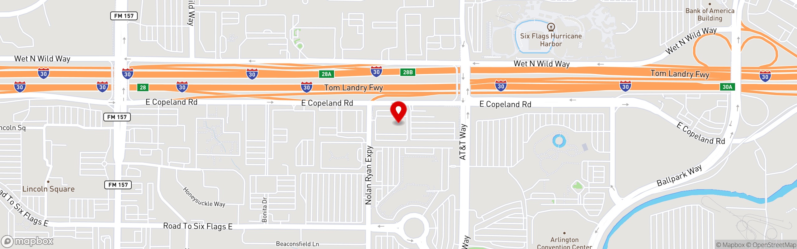 Street map pinning Ojos Locos Sports Cantina in Arlington