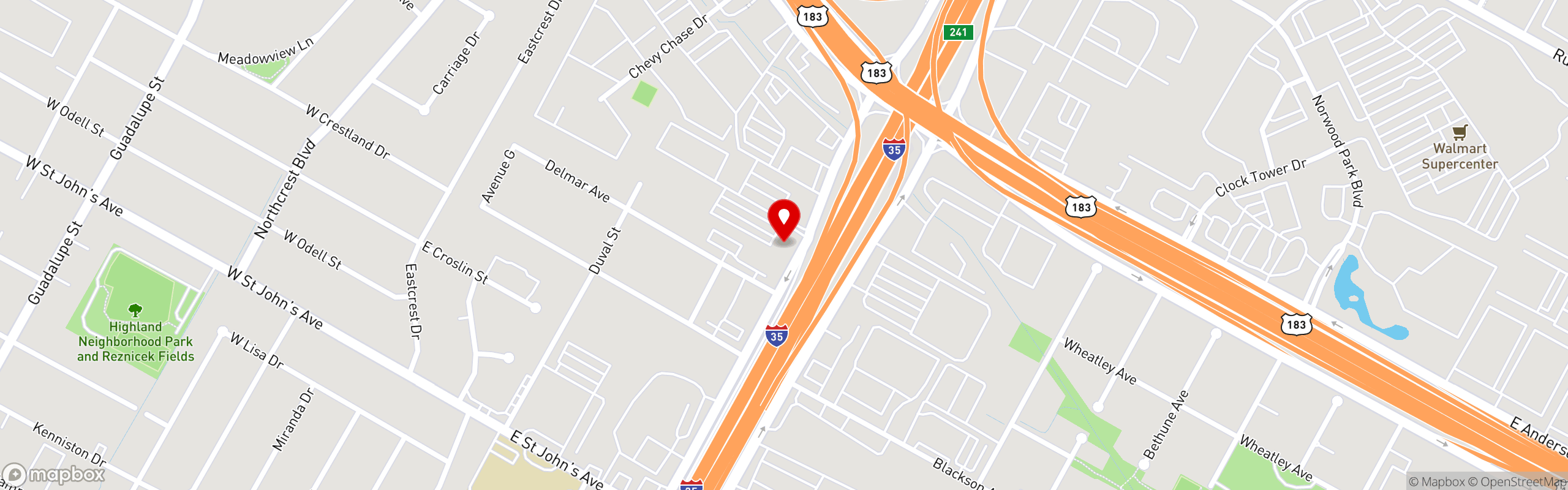 Street map pinning Ojos Locos Sports Cantina in Austin