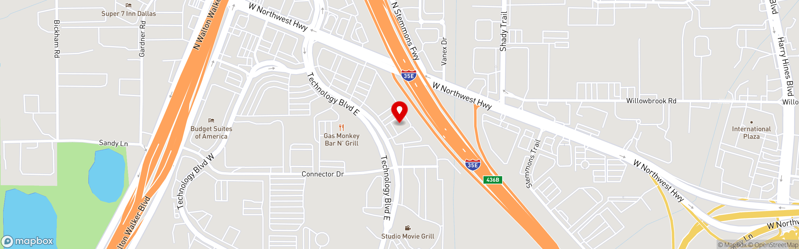 Street map pinning Ojos Locos Sports Cantina in Dallas