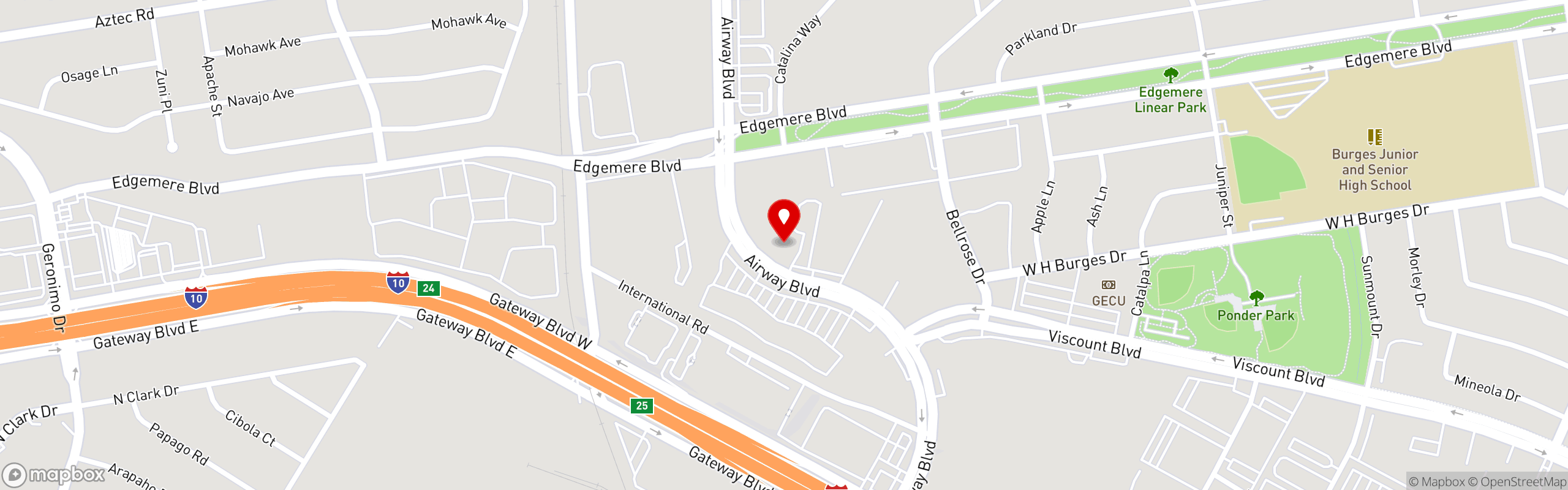 Street map pinning Ojos Locos Sports Cantina in El Paso