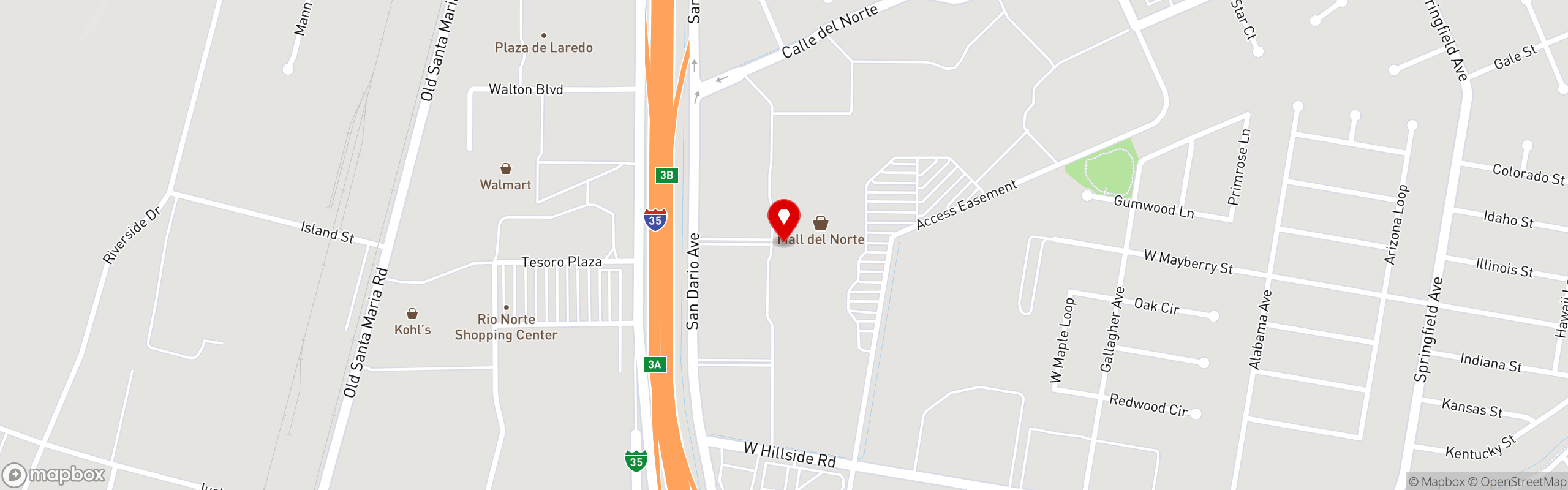 Street map pinning Ojos Locos Sports Cantina in Laredo