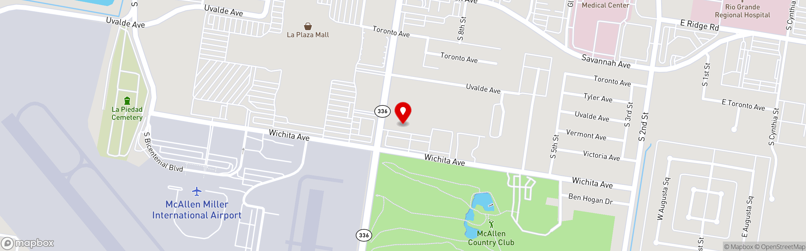 Street map pinning Ojos Locos Sports Cantina in McAllen