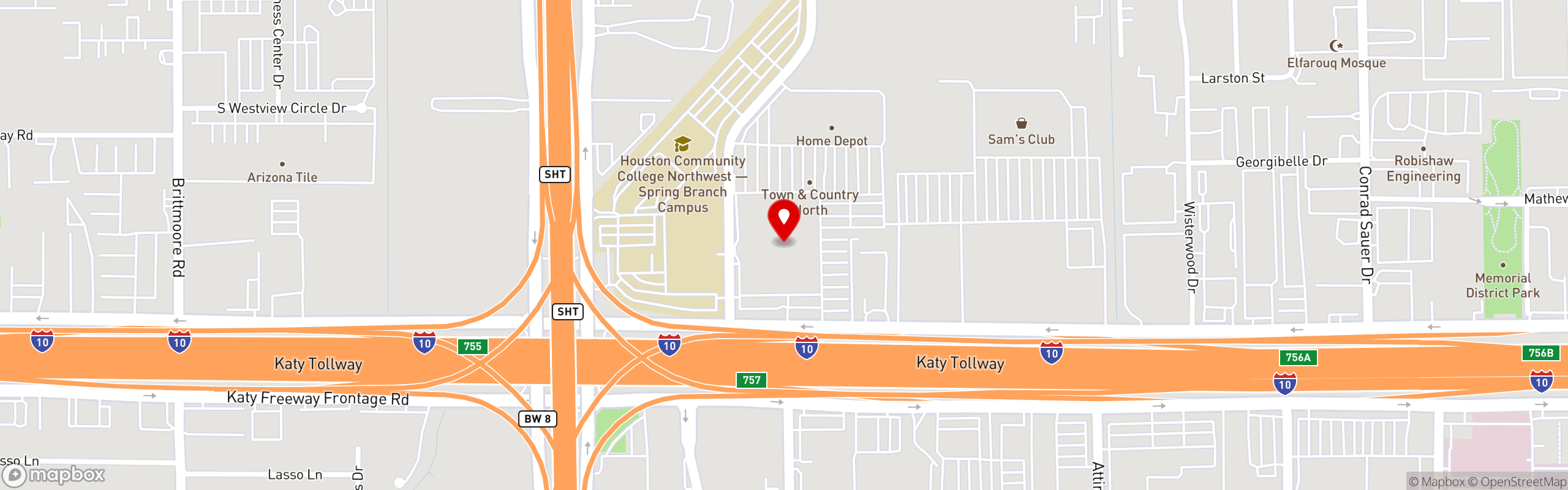 Street map pinning Ojos Locos Sports Cantina in Memorial