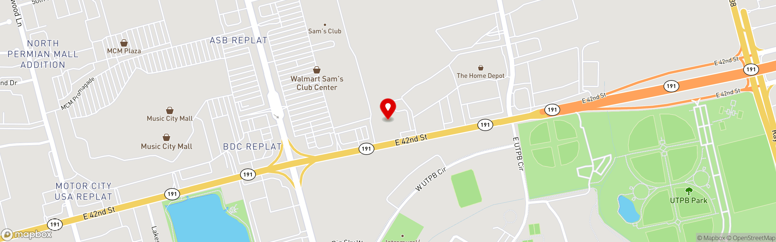 Street map pinning Ojos Locos Sports Cantina in Odessa