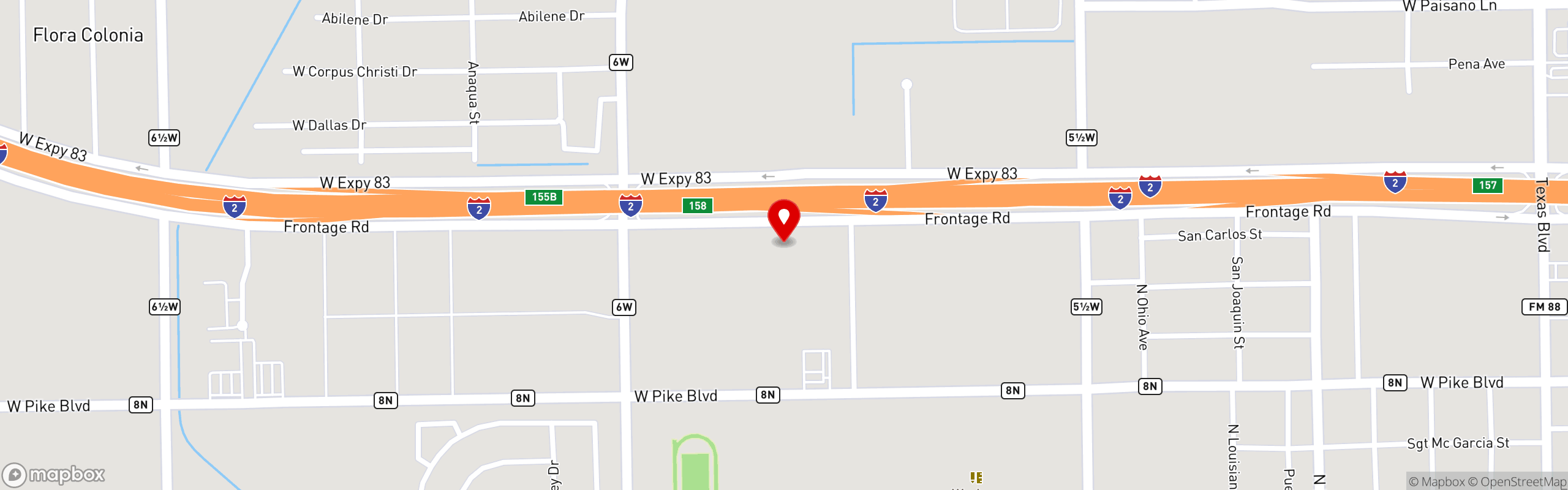 Street map pinning Ojos Locos Sports Cantina in Weslaco
