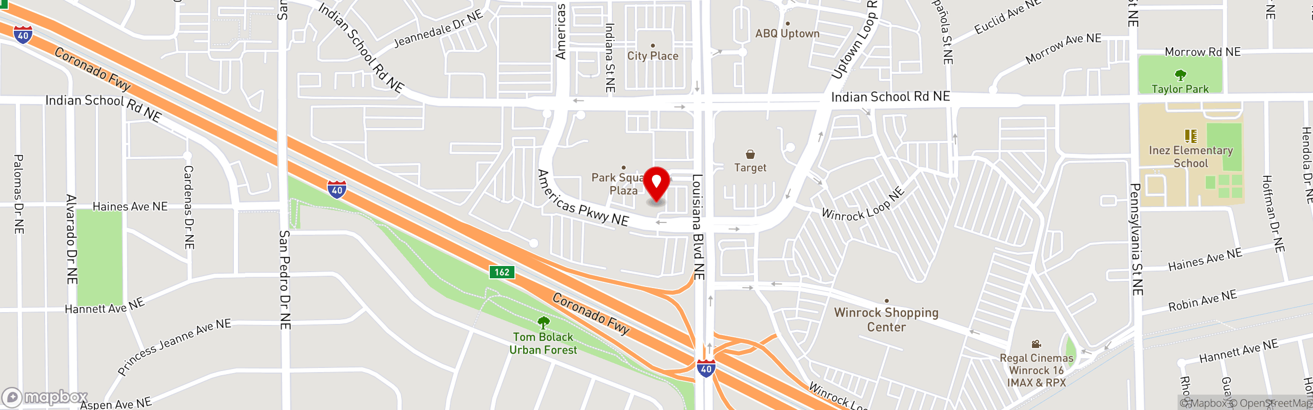 Street map pinning Ojos Locos Sports Cantina in Albuquerque