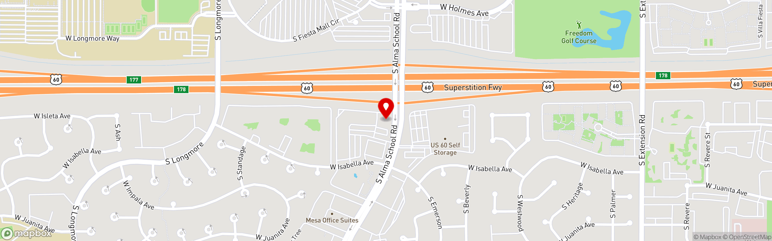Street map pinning Ojos Locos Sports Cantina in Mesa