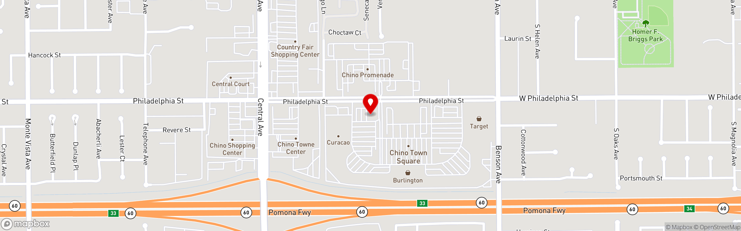 Street map pinning Ojos Locos Sports Cantina in Chino