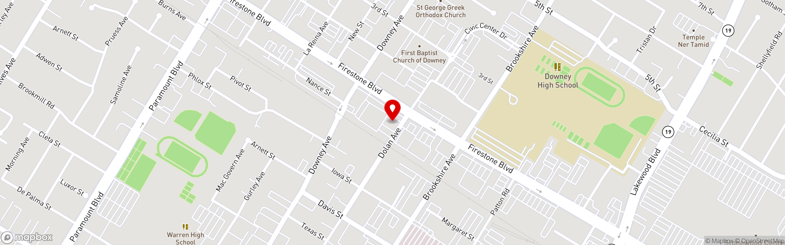 Street map pinning Ojos Locos Sports Cantina in Downey