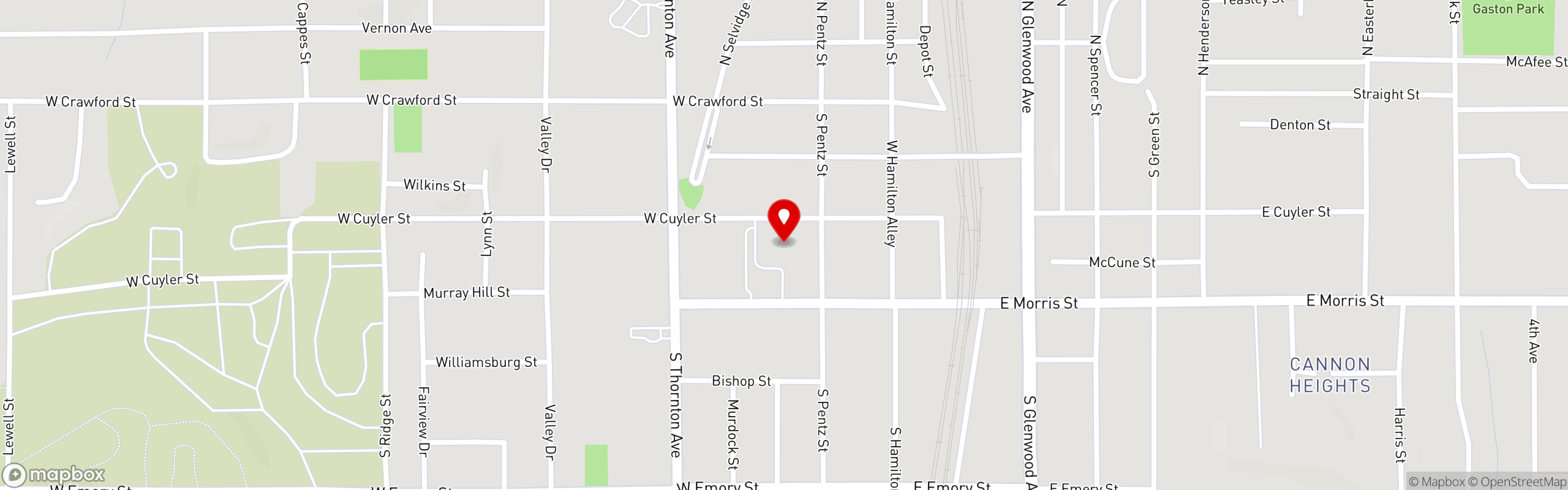 Street map pinning Cherokee Brewing and Pizza in Cherokee Brewing and Pizza