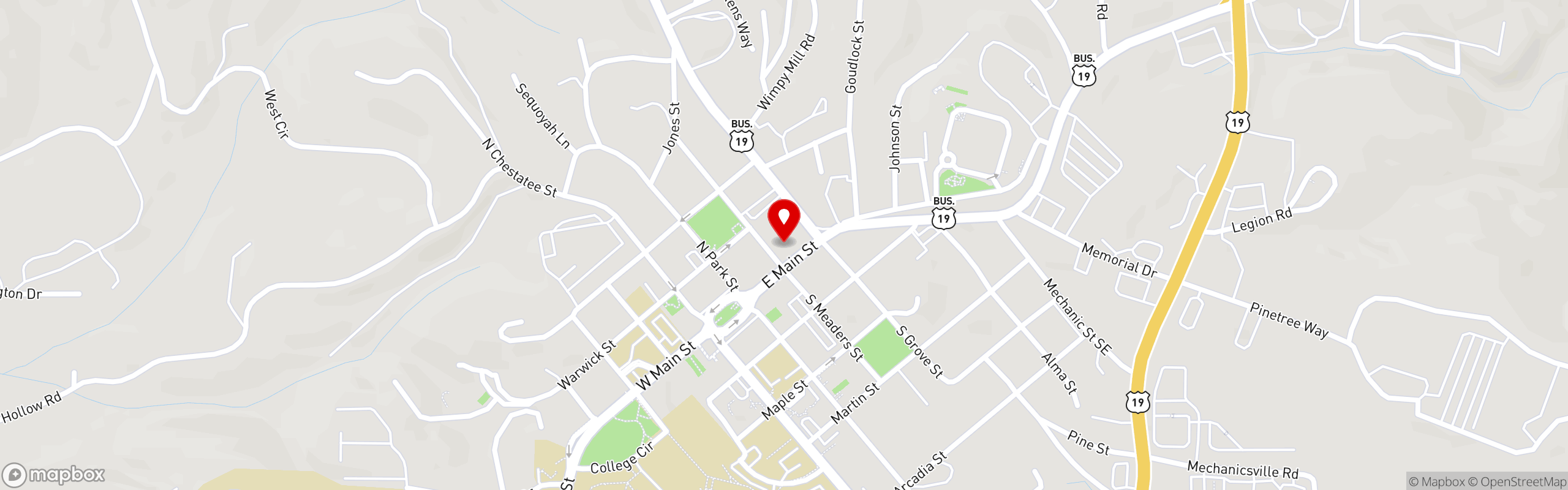 Street map pinning North Georgia BBQ in Dahlonega, GA