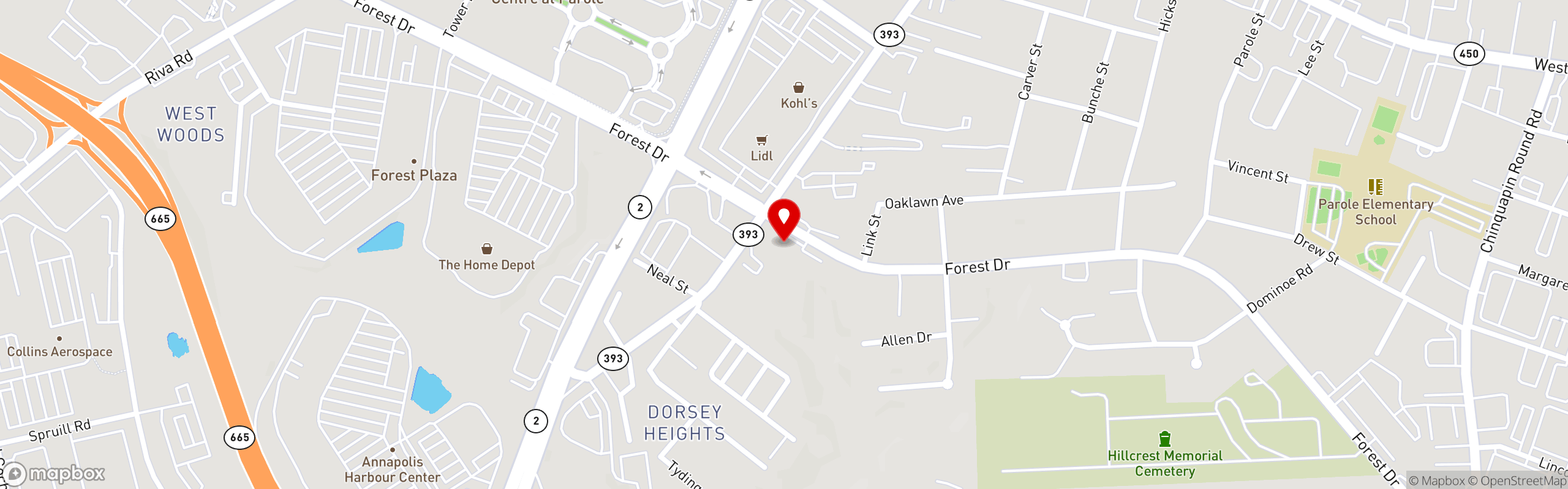 Street map pinning Sin Fronteras Cafe in Annapolis