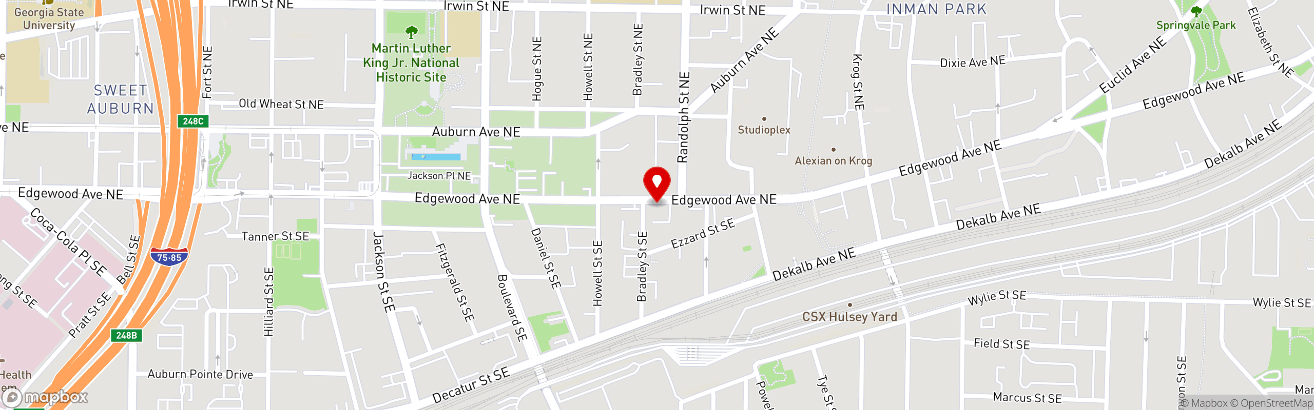 Street map pinning Thumbs Up Diner in Edgewood Avenue