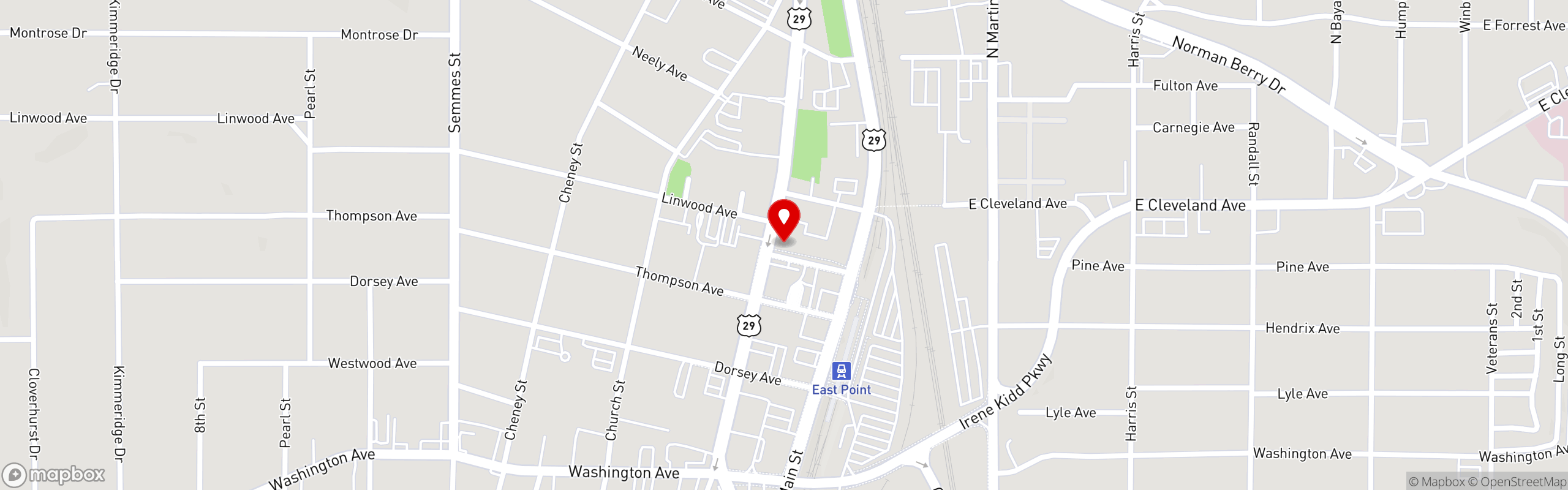 Street map pinning Thumbs Up Diner in East Point