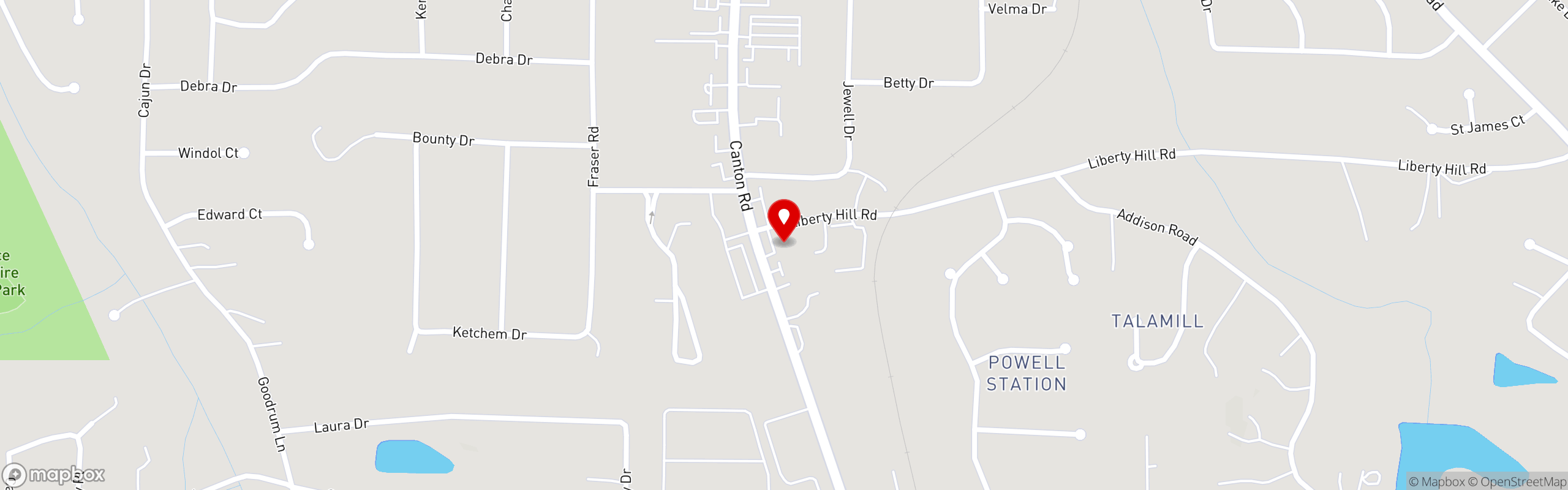 Street map pinning Thumbs Up Diner in Canton Road - Marietta