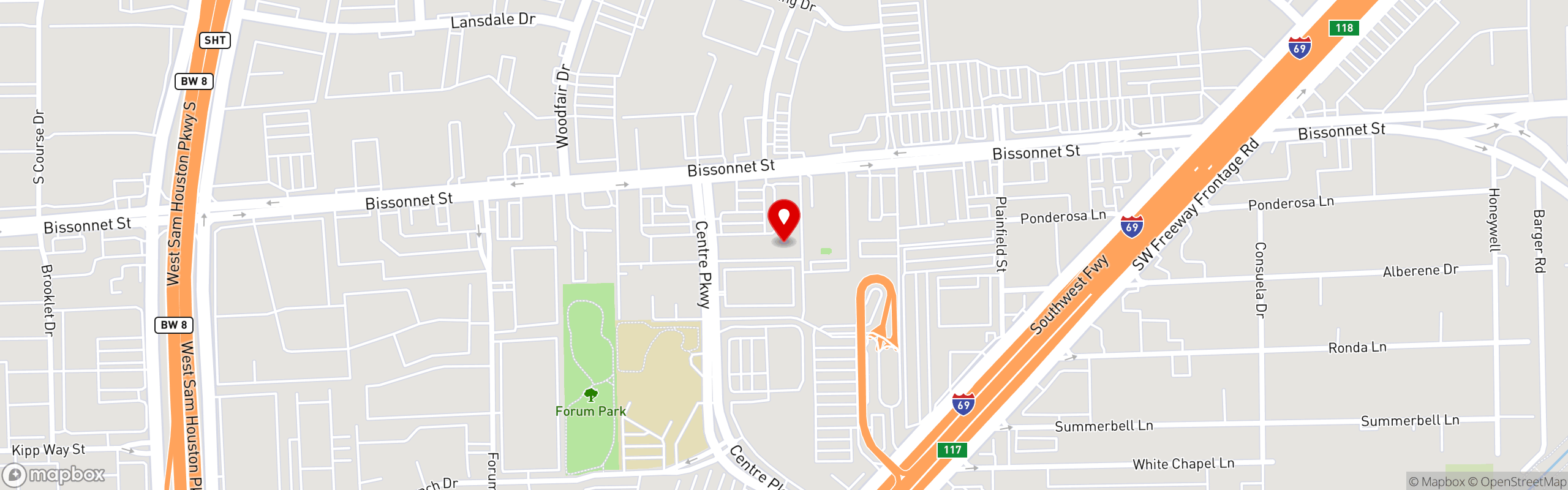 Street map pinning Southwest Farmers Market in Bissonnet