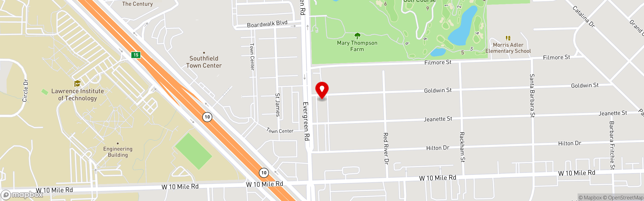 Street map pinning Las Cazuelas Grill in Las Cazuelas-Southfield