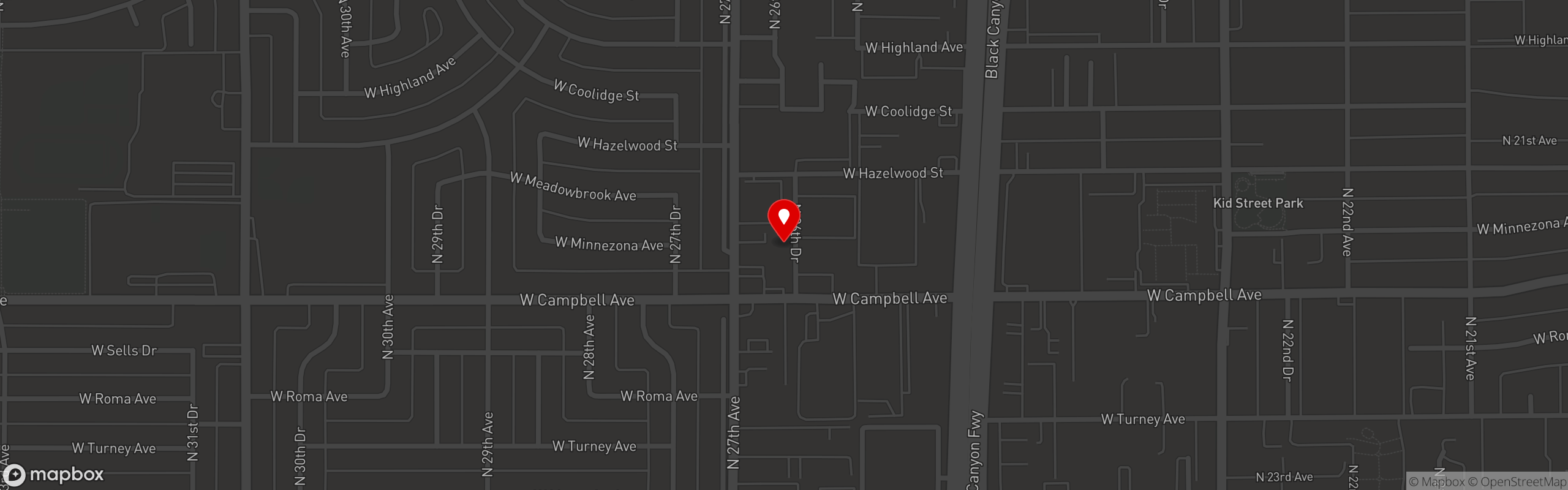 Street map pinning Sharko's Catering in Phoenix