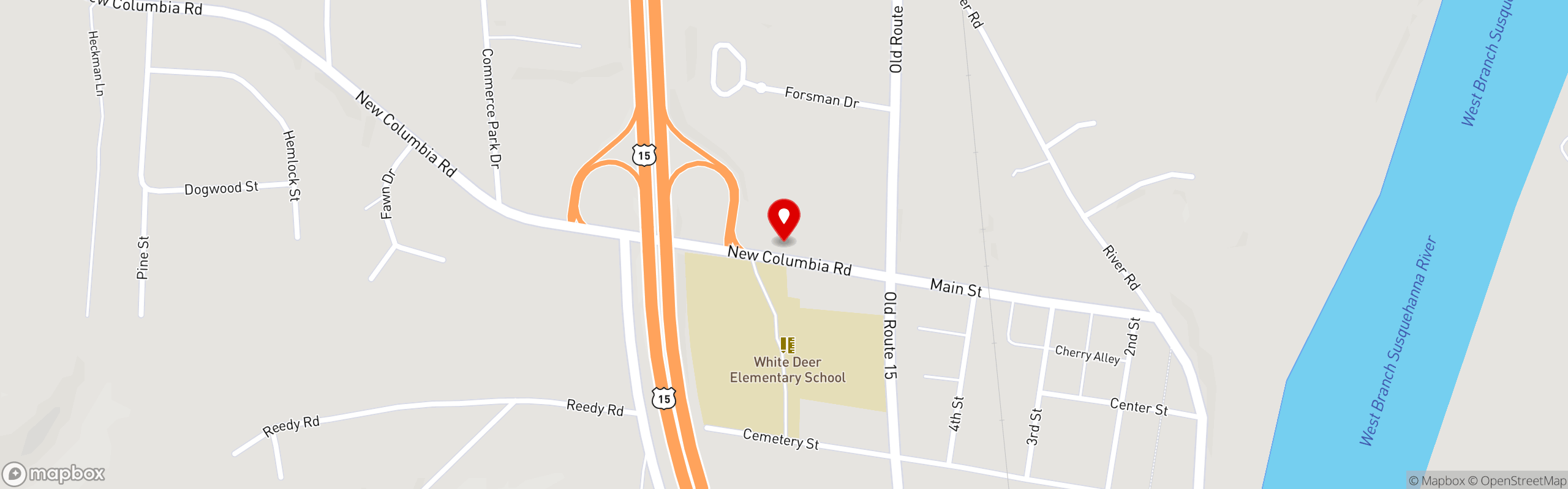 Street map pinning Short Stop New Columbia in New Columbia, PA