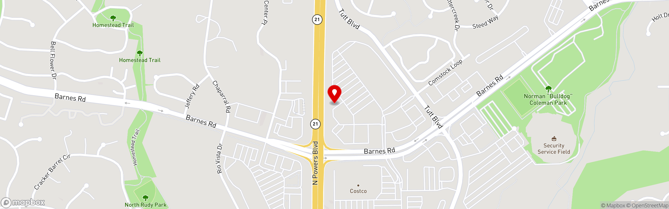 Street map pinning L & L Hawaiian Barbecue in Colorado Springs