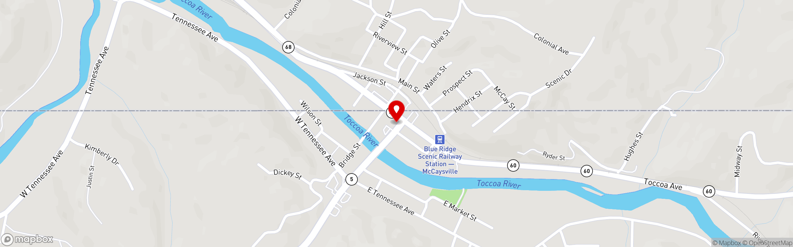 Street map pinning Rum Cake Lady Cuban Cafe in McCaysville