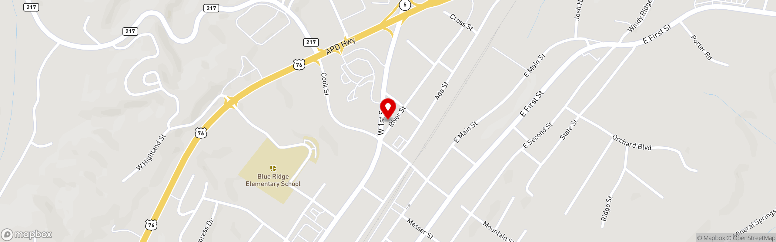Street map pinning Rum Cake Lady Cuban Cafe in Blue Ridge